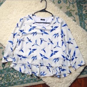 3/$9 China Blue Bird Quarter Sleeve Shirt